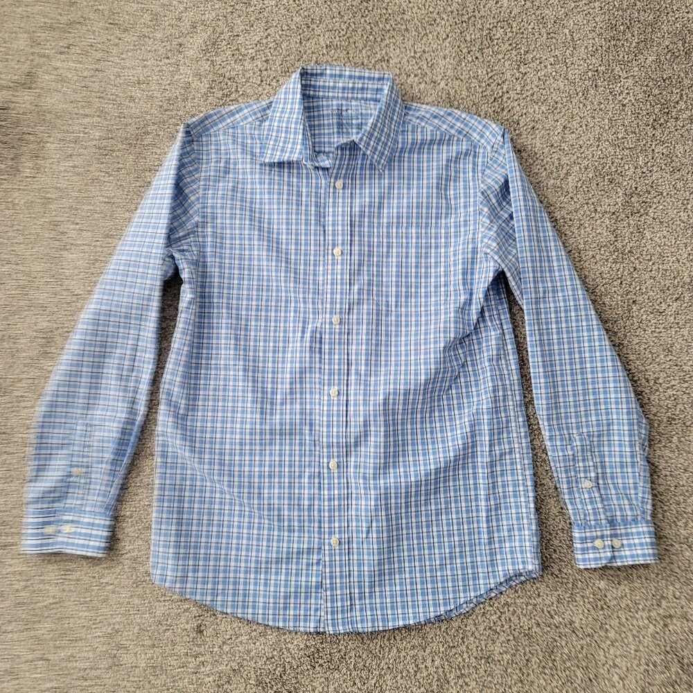 Boys Cat & Jack Blue & White Plaid Button Down Shirt XL - 14, like new!